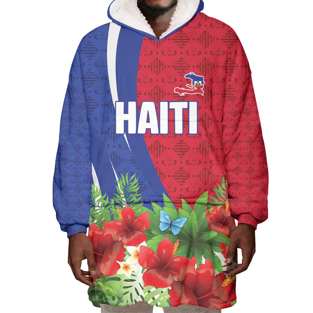 Personalized Afro-Haitians Tropical Wearable Blanket Hoodie Fleur-De-Lis Veves Motif - African Pride