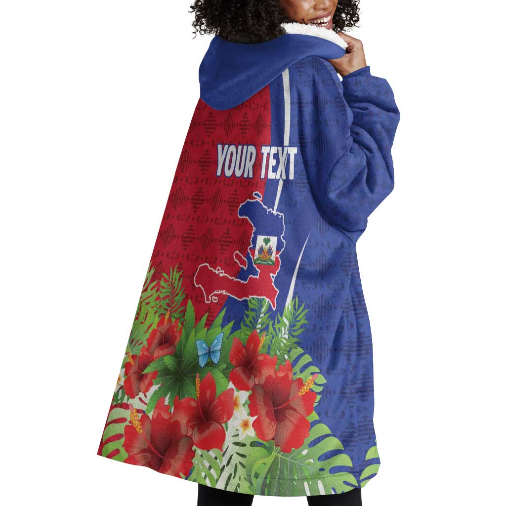 Personalized Afro-Haitians Tropical Wearable Blanket Hoodie Fleur-De-Lis Veves Motif - African Pride
