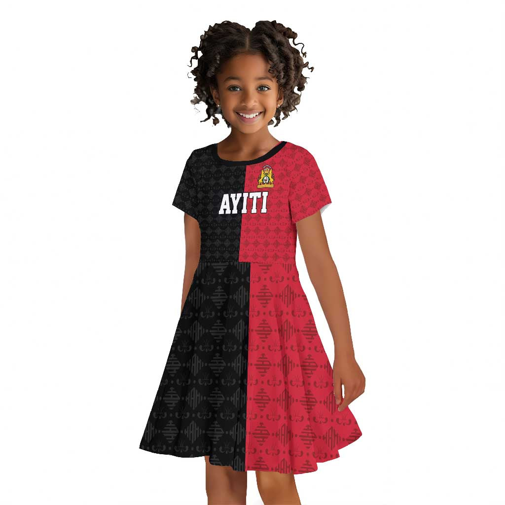 Afro-Haitians Empire of Haiti 1804-1806 Kid Short Sleeve Dress Fleur-De-Lis Veves Motif LT18