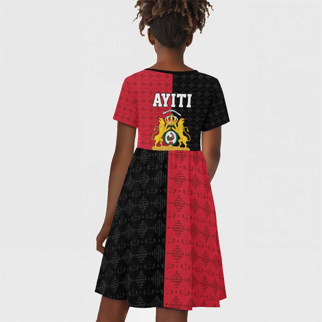 Afro-Haitians Empire of Haiti 1804-1806 Kid Short Sleeve Dress Fleur-De-Lis Veves Motif LT18