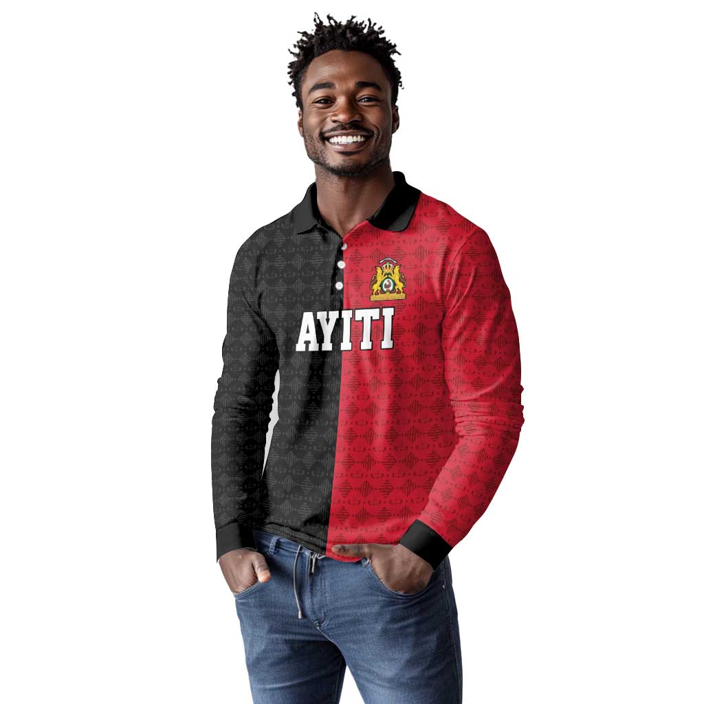 Afro-Haitians Empire of Haiti 1804-1806 Long Sleeve Polo Shirt Fleur-De-Lis Veves Motif - African Pride