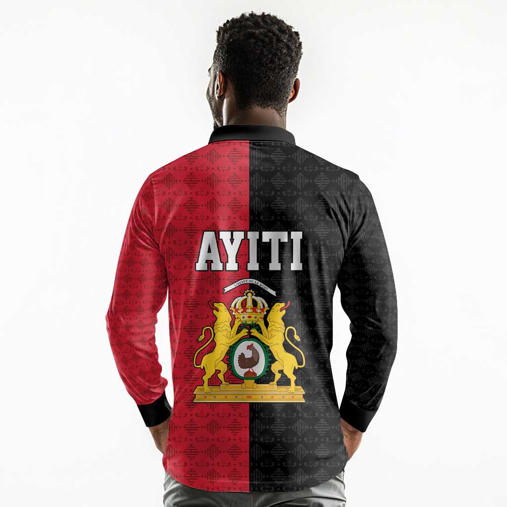 Afro-Haitians Empire of Haiti 1804-1806 Long Sleeve Polo Shirt Fleur-De-Lis Veves Motif - African Pride