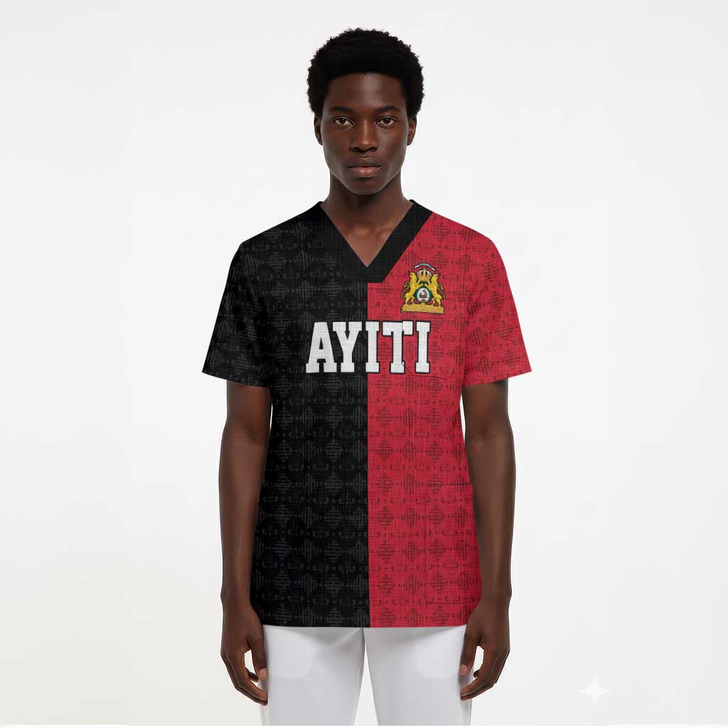 Afro-Haitians Empire of Haiti 1804-1806 Scrub Top Fleur-De-Lis Veves Motif - African Pride