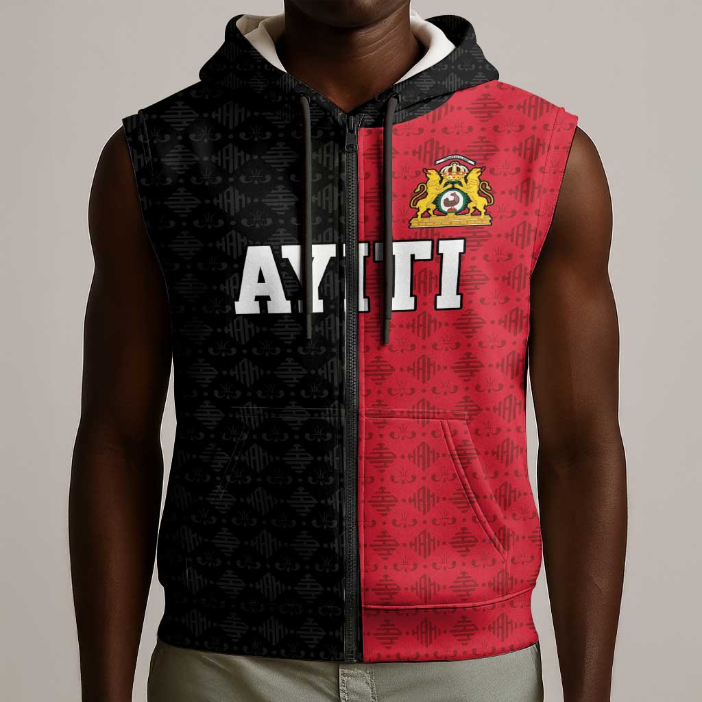 Afro-Haitians Empire of Haiti 1804-1806 Sleeveless Zip Hoodie Fleur-De-Lis Veves Motif - African Pride
