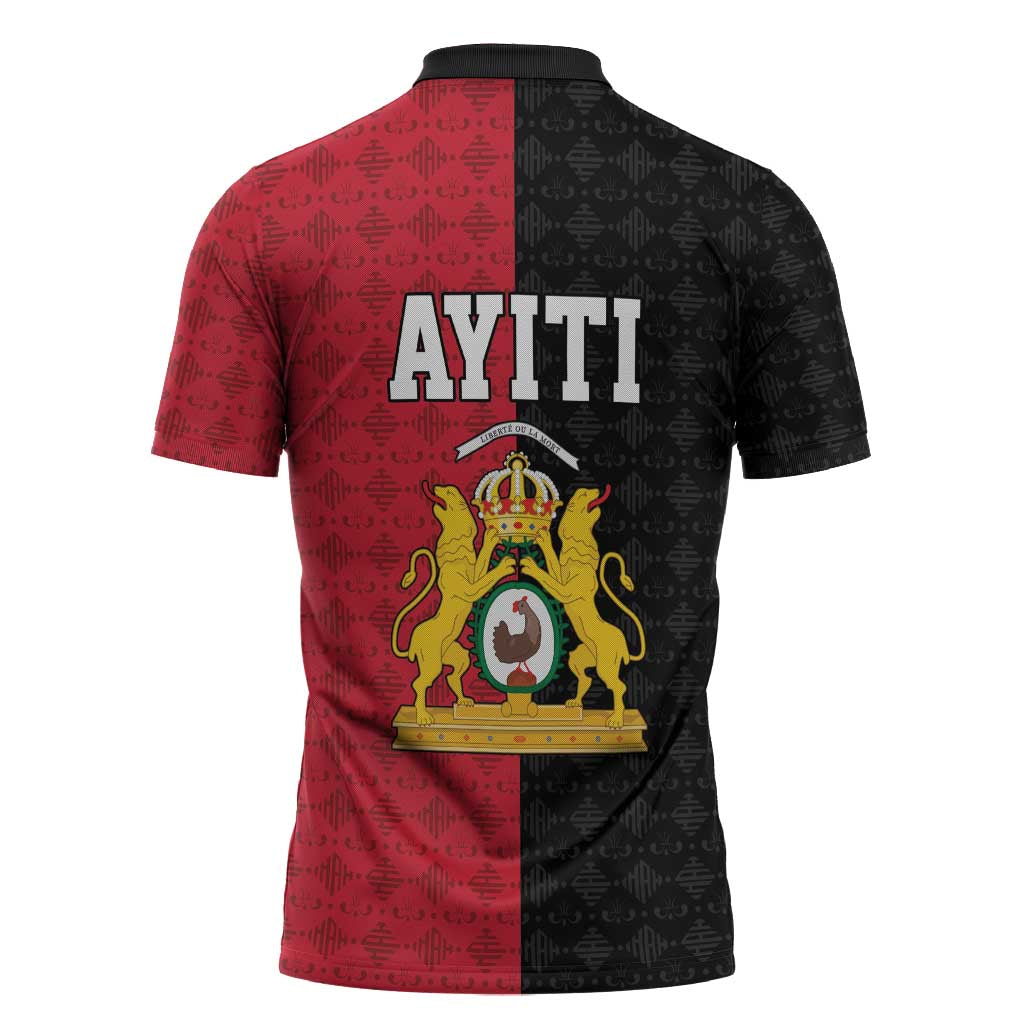 Afro-Haitians Empire of Haiti 1804-1806 Zipper Polo Shirt Fleur-De-Lis Veves Motif - African Pride