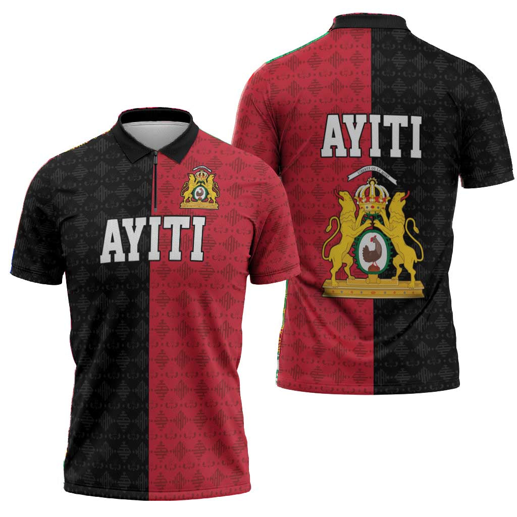 Afro-Haitians Empire of Haiti 1804-1806 Zipper Polo Shirt Fleur-De-Lis Veves Motif - African Pride