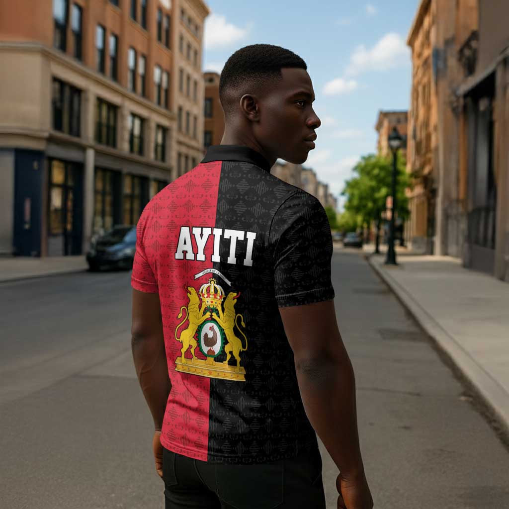 Afro-Haitians Empire of Haiti 1804-1806 Zipper Polo Shirt Fleur-De-Lis Veves Motif - African Pride
