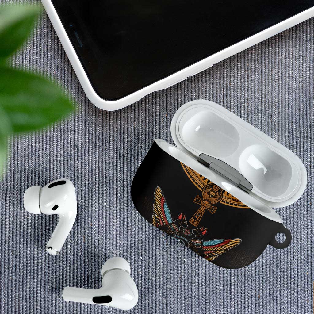 Winged Egypt Cats AirPods Case Hieroglyphs Alphabet Pattern