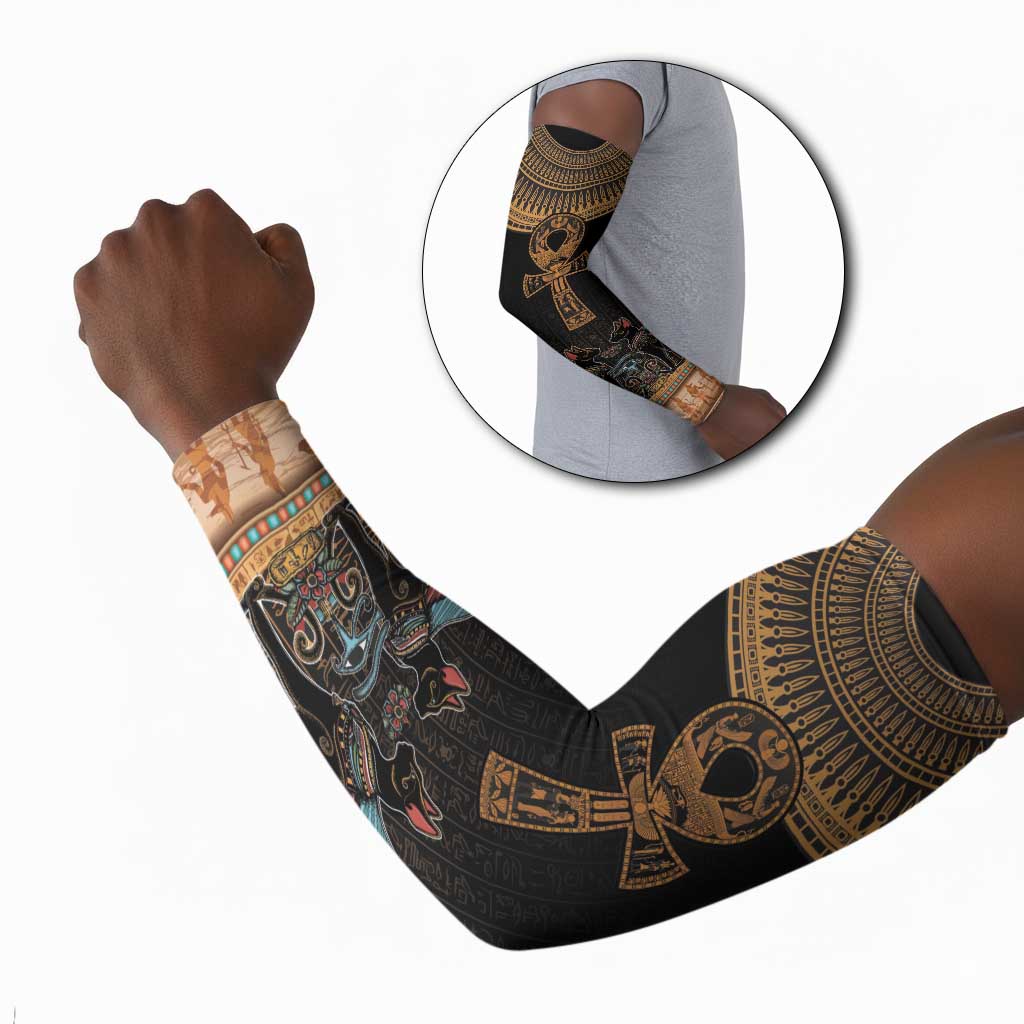 Winged Egypt Cats Arm Sleeves Hieroglyphs Alphabet Pattern