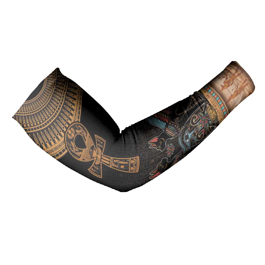 Winged Egypt Cats Arm Sleeves Hieroglyphs Alphabet Pattern