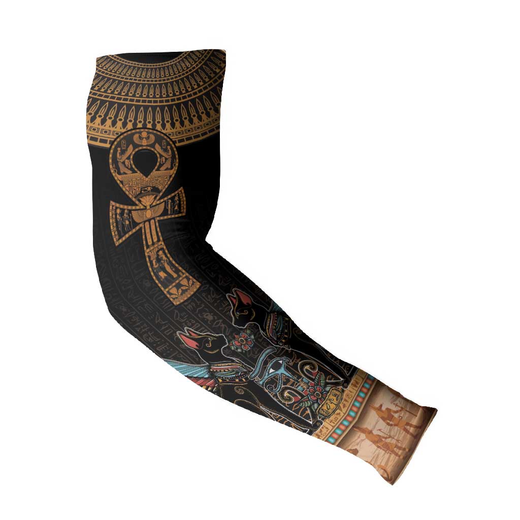 Winged Egypt Cats Arm Sleeves Hieroglyphs Alphabet Pattern