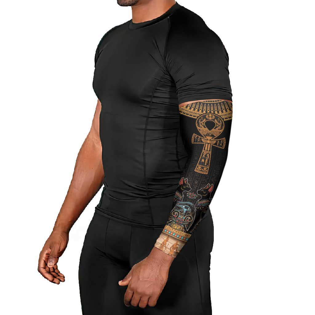 Winged Egypt Cats Arm Sleeves Hieroglyphs Alphabet Pattern