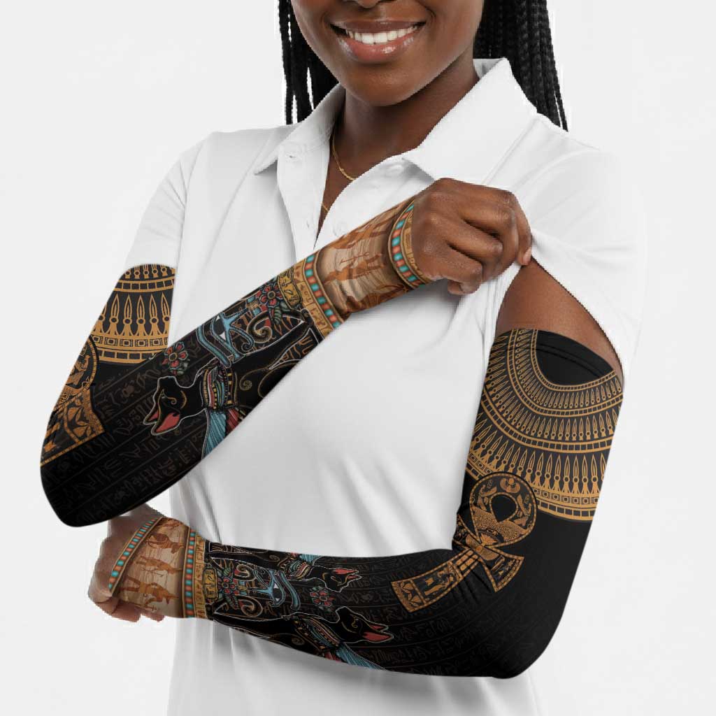Winged Egypt Cats Arm Sleeves Hieroglyphs Alphabet Pattern