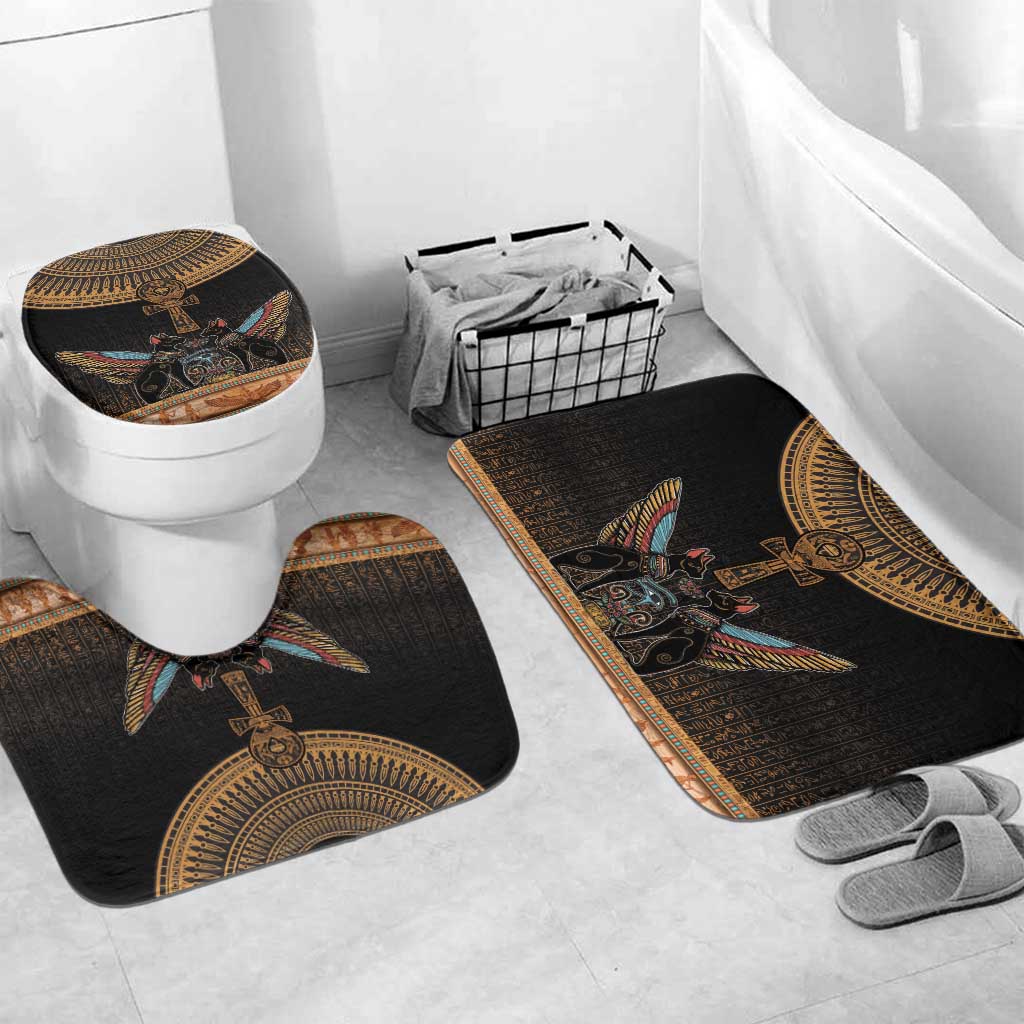 Winged Egypt Cats Bathroom Set Hieroglyphs Alphabet Pattern