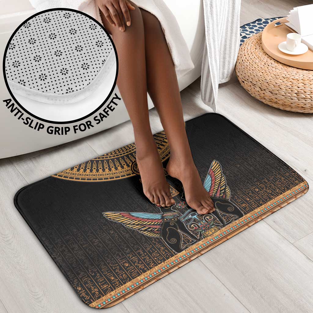 Winged Egypt Cats Bathroom Set Hieroglyphs Alphabet Pattern