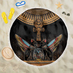 Winged Egypt Cats Beach Blanket Hieroglyphs Alphabet Pattern