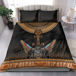 Winged Egypt Cats Bedding Set Hieroglyphs Alphabet Pattern