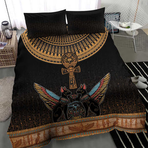 Winged Egypt Cats Bedding Set Hieroglyphs Alphabet Pattern