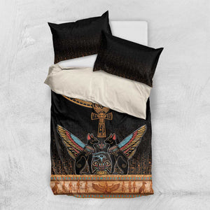 Winged Egypt Cats Bedding Set Hieroglyphs Alphabet Pattern