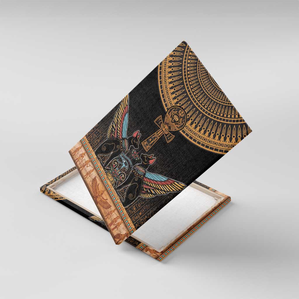 Winged Egypt Cats Canvas Wall Art Hieroglyphs Alphabet Pattern