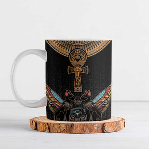 Winged Egypt Cats Ceramic Mug Hieroglyphs Alphabet Pattern