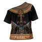Winged Egypt Cats Cross Shoulder Shirt Hieroglyphs Alphabet Pattern