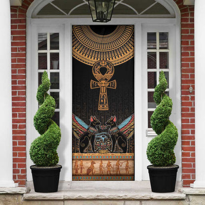 Winged Egypt Cats Door Cover Hieroglyphs Alphabet Pattern