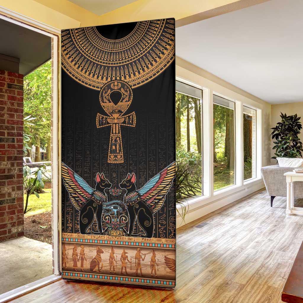 Winged Egypt Cats Door Cover Hieroglyphs Alphabet Pattern
