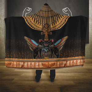 Winged Egypt Cats Hooded Blanket Hieroglyphs Alphabet Pattern