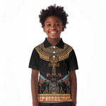 Winged Egypt Cats Kid Polo Shirt Hieroglyphs Alphabet Pattern