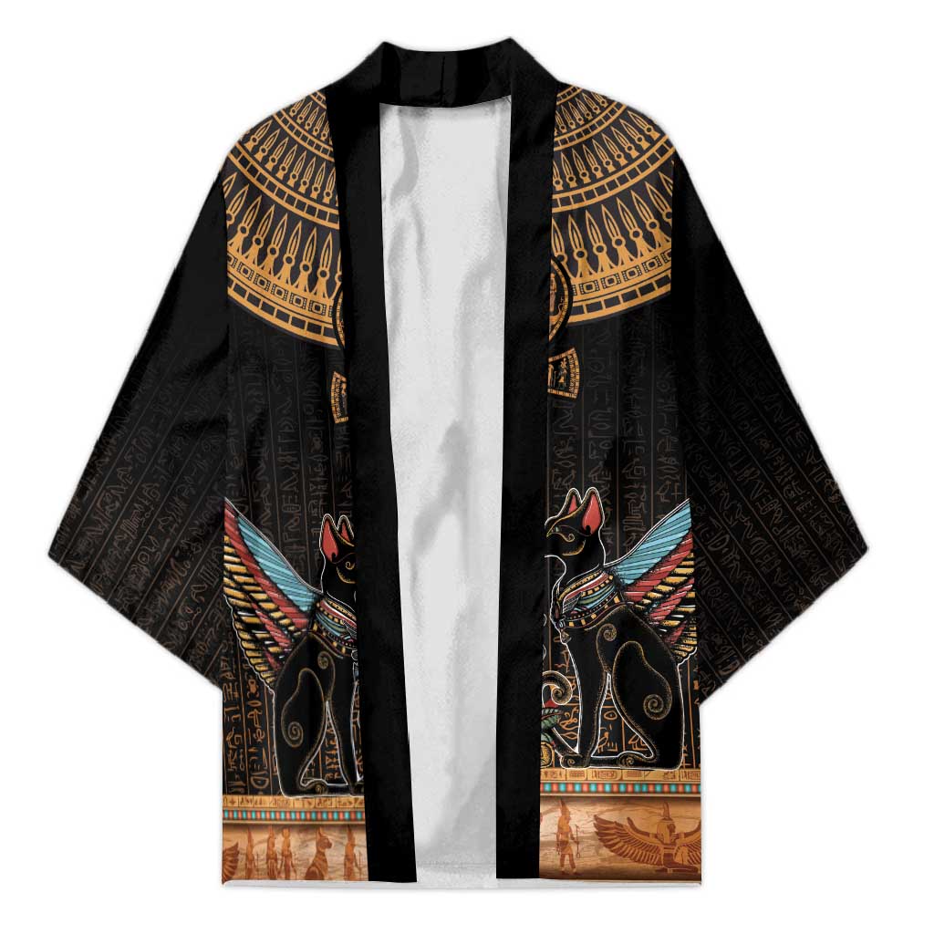 Winged Egypt Cats Kimono Hieroglyphs Alphabet Pattern