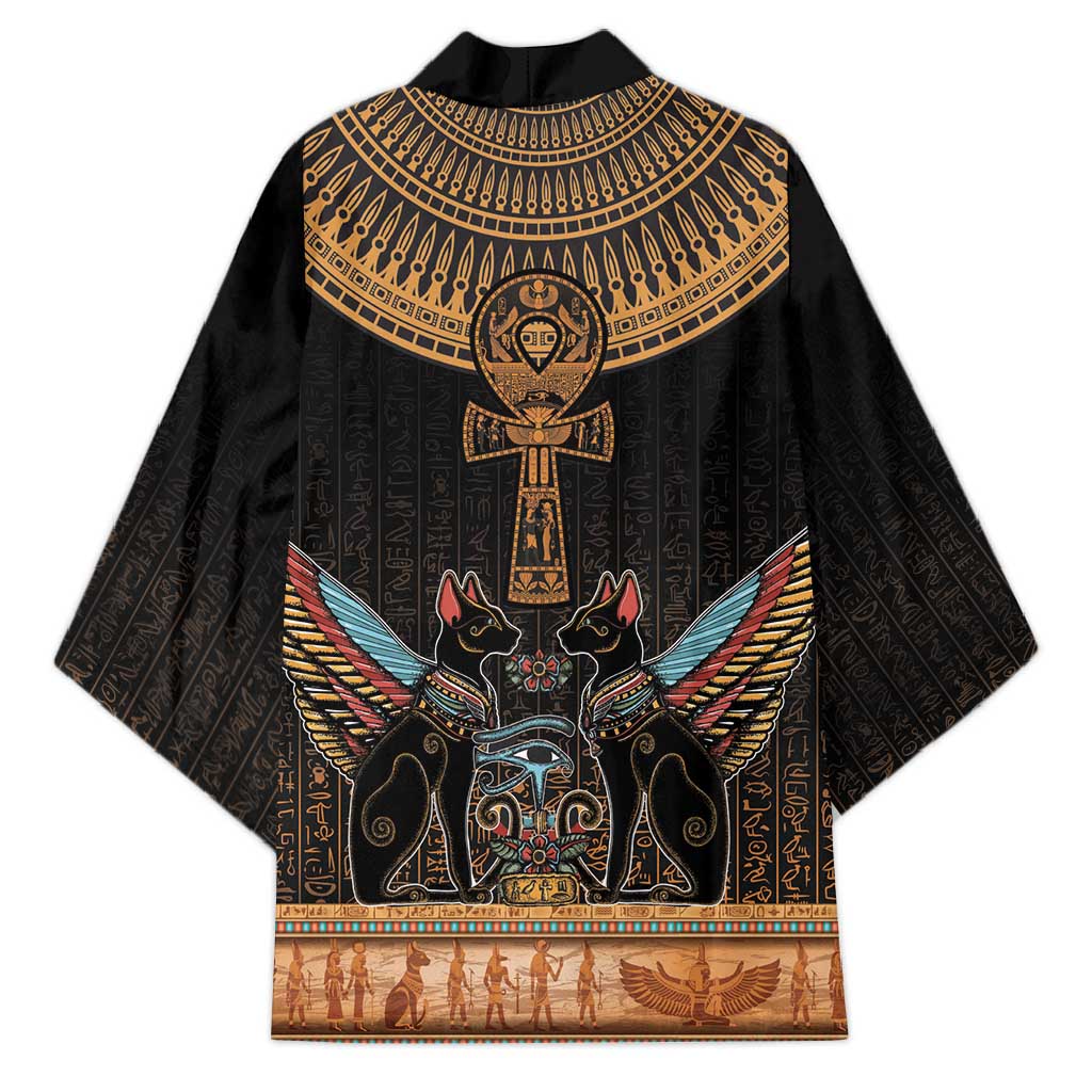 Winged Egypt Cats Kimono Hieroglyphs Alphabet Pattern