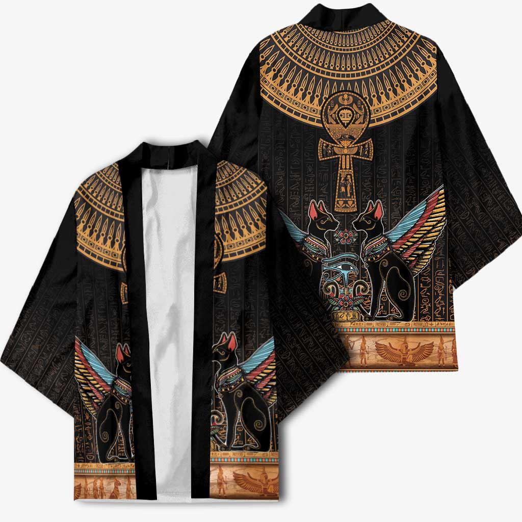 Winged Egypt Cats Kimono Hieroglyphs Alphabet Pattern