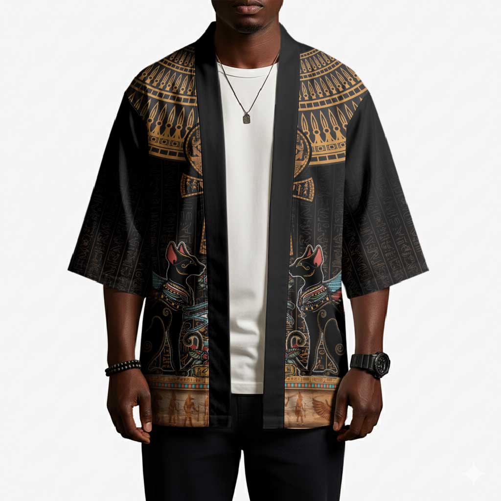 Winged Egypt Cats Kimono Hieroglyphs Alphabet Pattern