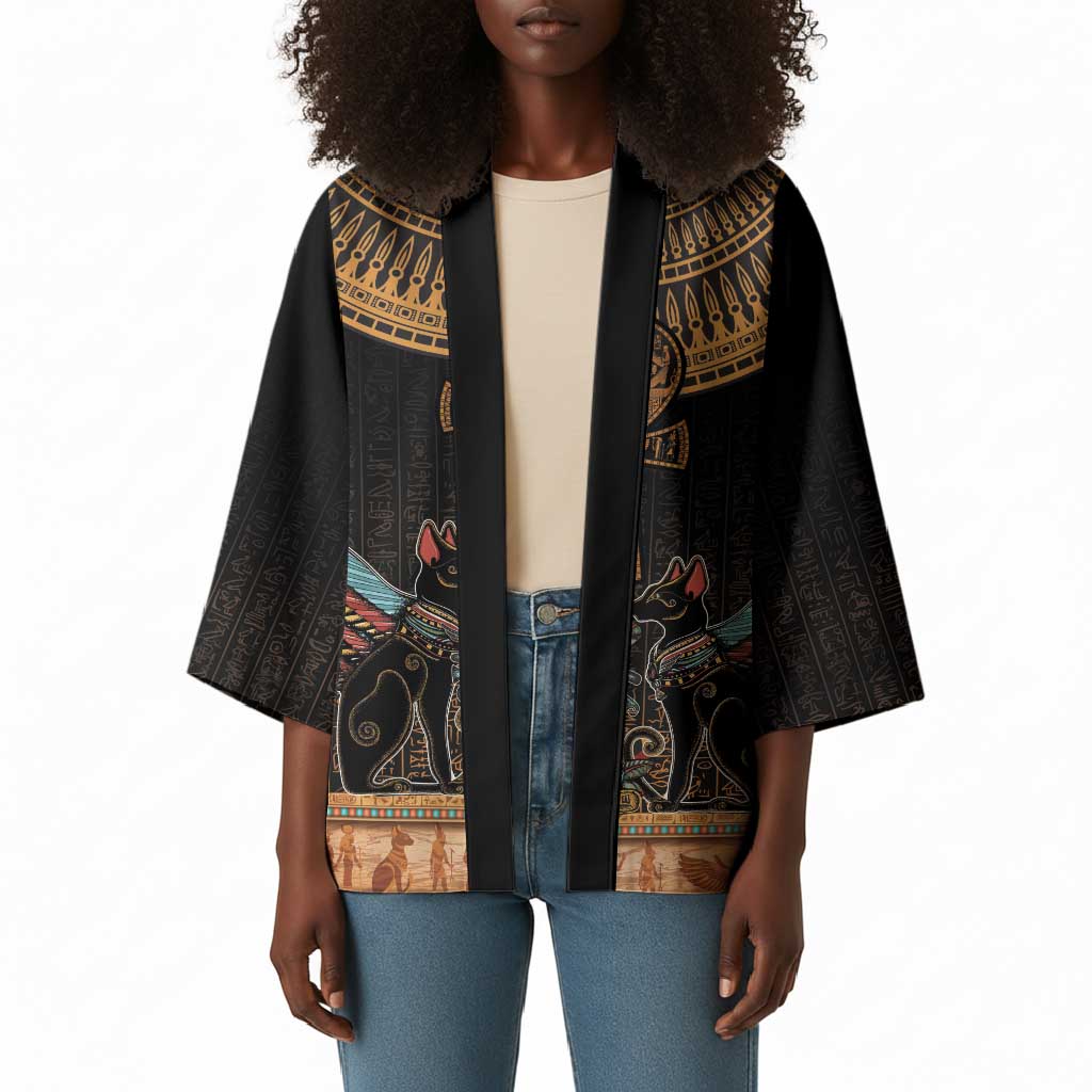Winged Egypt Cats Kimono Hieroglyphs Alphabet Pattern