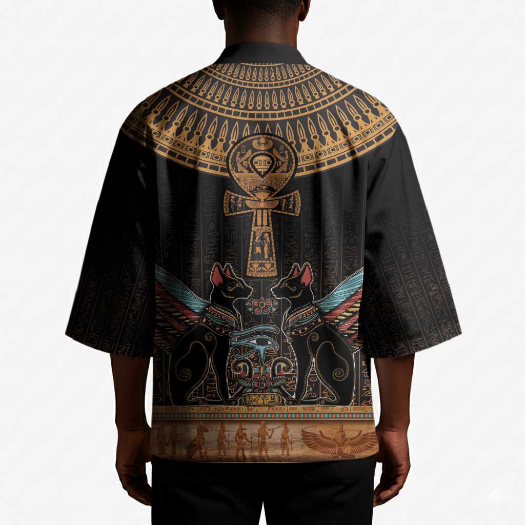 Winged Egypt Cats Kimono Hieroglyphs Alphabet Pattern