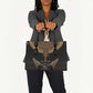 Winged Egypt Cats Leather Bag Hieroglyphs Alphabet Pattern
