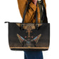 Winged Egypt Cats Leather Tote Bag Hieroglyphs Alphabet Pattern