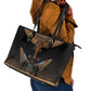 Winged Egypt Cats Leather Tote Bag Hieroglyphs Alphabet Pattern
