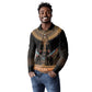Winged Egypt Cats Long Sleeve Polo Shirt Hieroglyphs Alphabet Pattern