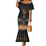 Winged Egypt Cats Mermaid Dress Hieroglyphs Alphabet Pattern