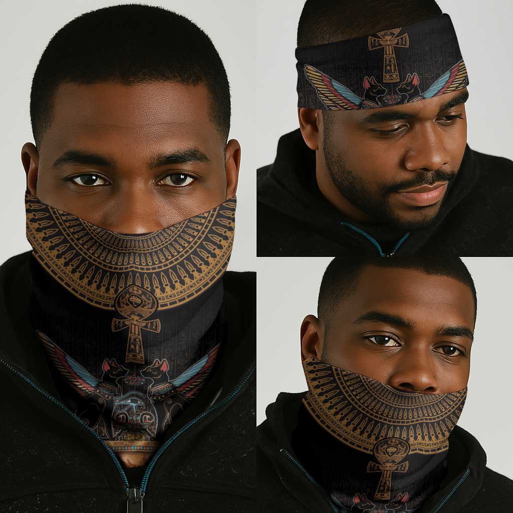 Winged Egypt Cats Neck Gaiter Hieroglyphs Alphabet Pattern LT18