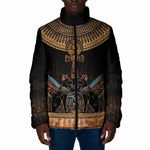 Winged Egypt Cats Padded Jacket Hieroglyphs Alphabet Pattern