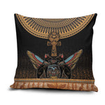 Winged Egypt Cats Pillow Cover Hieroglyphs Alphabet Pattern
