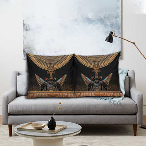 Winged Egypt Cats Pillow Cover Hieroglyphs Alphabet Pattern