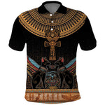 Winged Egypt Cats Polo Shirt Hieroglyphs Alphabet Pattern