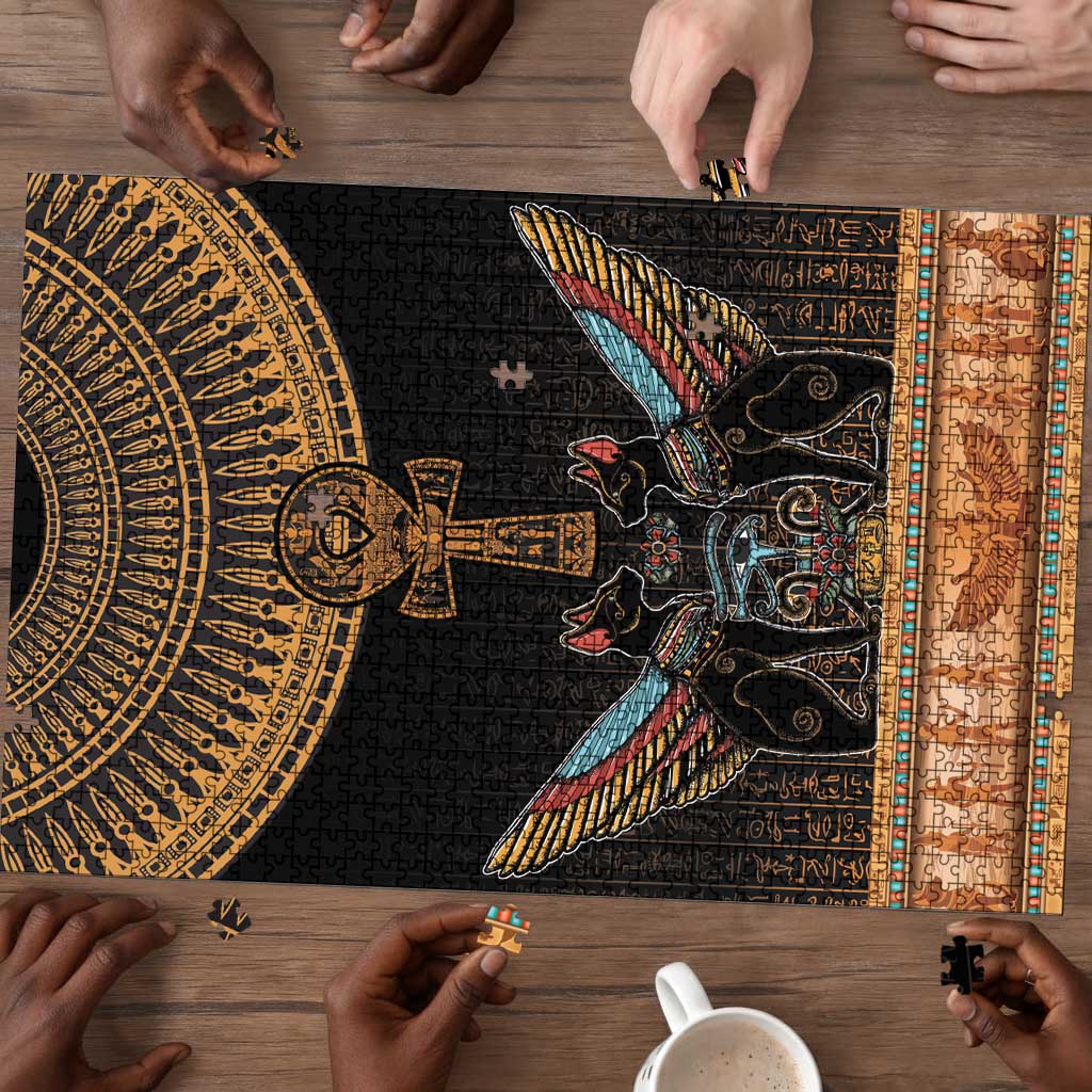 Winged Egypt Cats Puzzle Hieroglyphs Alphabet Pattern