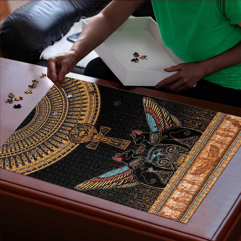 Winged Egypt Cats Puzzle Hieroglyphs Alphabet Pattern