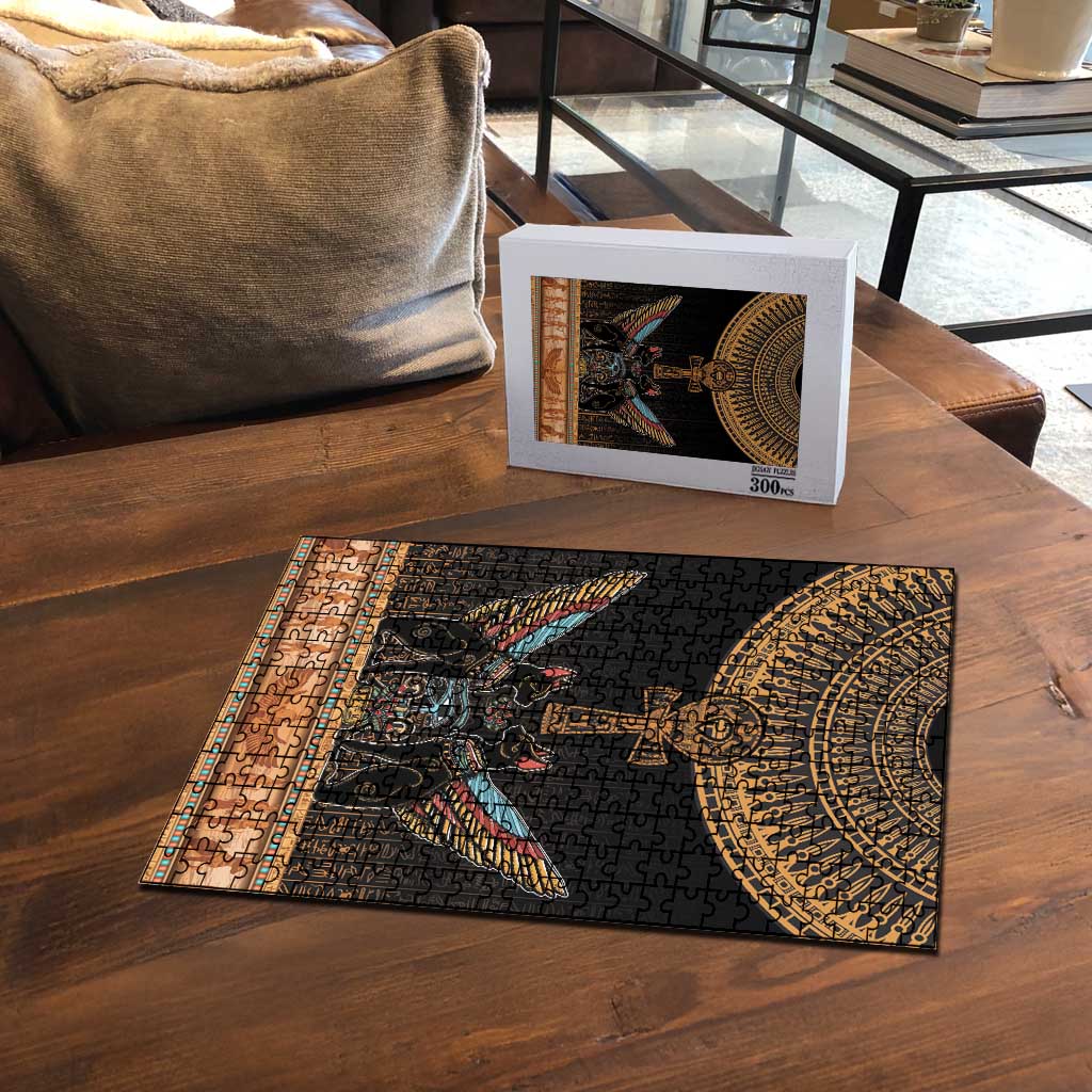 Winged Egypt Cats Puzzle Hieroglyphs Alphabet Pattern