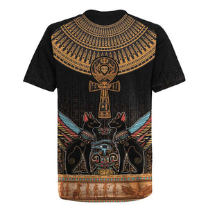 Winged Egypt Cats Rugby Jersey Hieroglyphs Alphabet Pattern